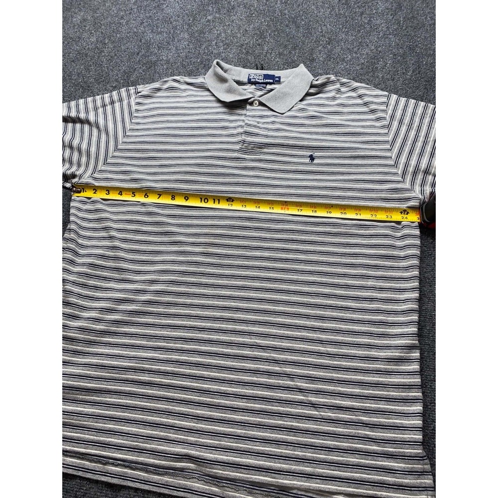 Polo RALPH LAUREN Shirt Men XXL 2XL Navy Blue Gray Stripe Custom 100% Cotton - Picture 7 of 9